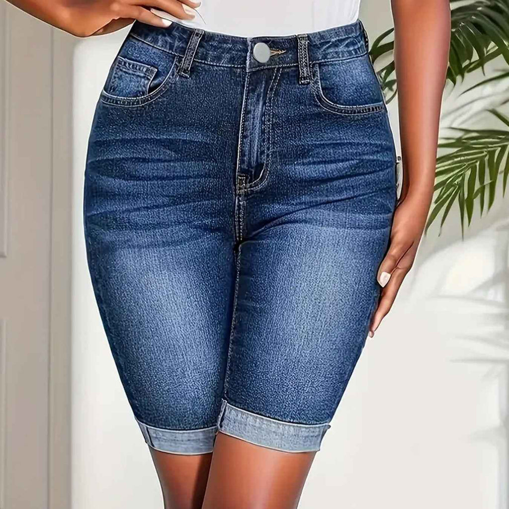 Women's High-Waist Cropped Denim Capri Pants – Slim Fit