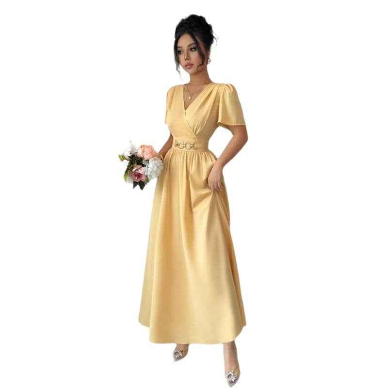 Women's Square-Neck Pleated A-Line Midi Dress — Yellow, S–2XL