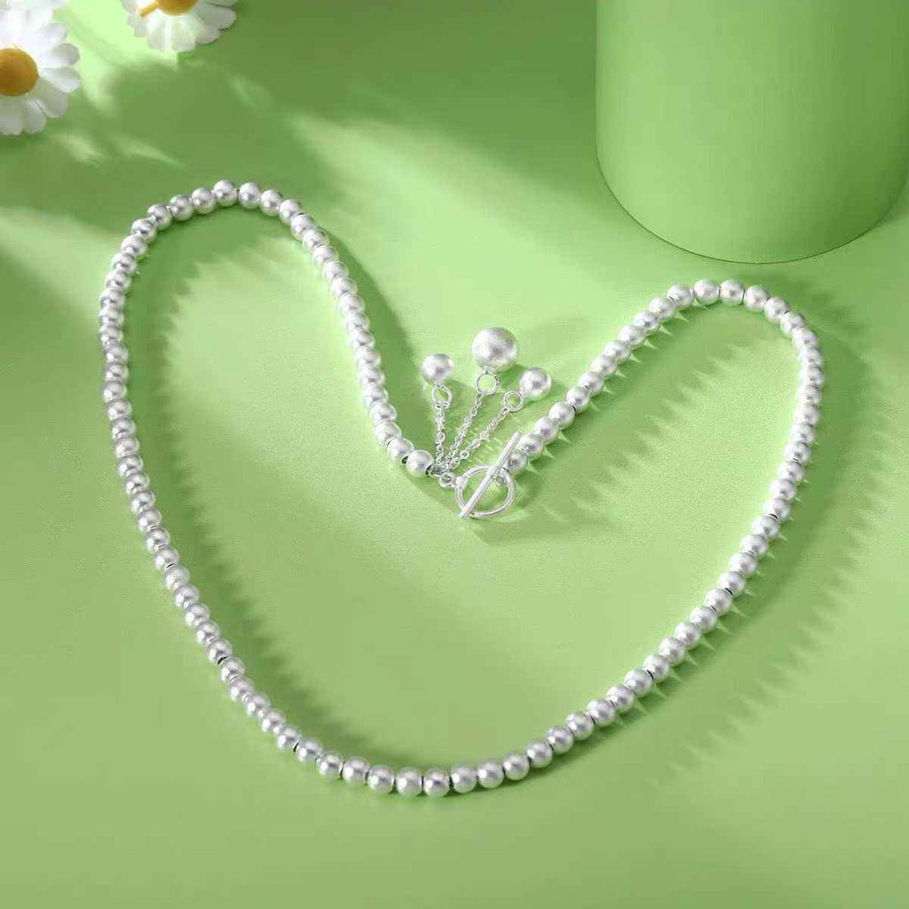 925 Sterling Silver Beaded Tassel Necklace – Minimalist OT Clasp Women’s Jewelry
