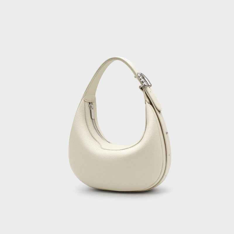 Genuine Leather Dumpling Shoulder Bag — Pink, White & Black