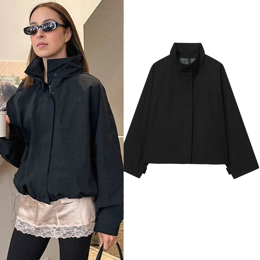 Knitted Stand-Up Collar Street Fashion Jacket