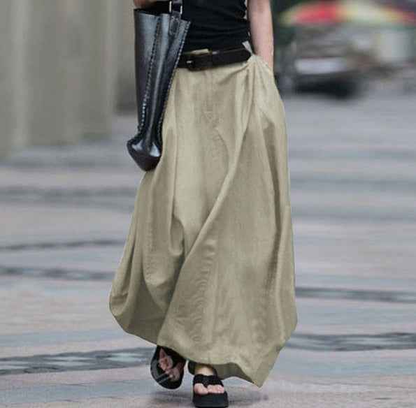 High-Waisted Flared Maxi Skirt — British-Style with Pockets