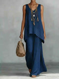 Bohemian V-Neck Vest & Wide-Leg Pants Set