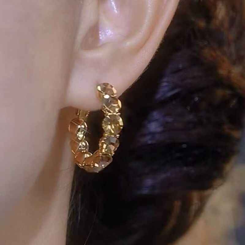 Retro Coffee Zircon Hoop Earrings, Niche Elegant Ear Cuffs, Hot New Arrival