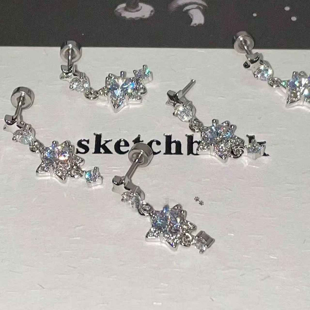 Bling Star Zircon Titanium Steel Studs, Exquisite Star Ear Cuffs & Dangle Earrings