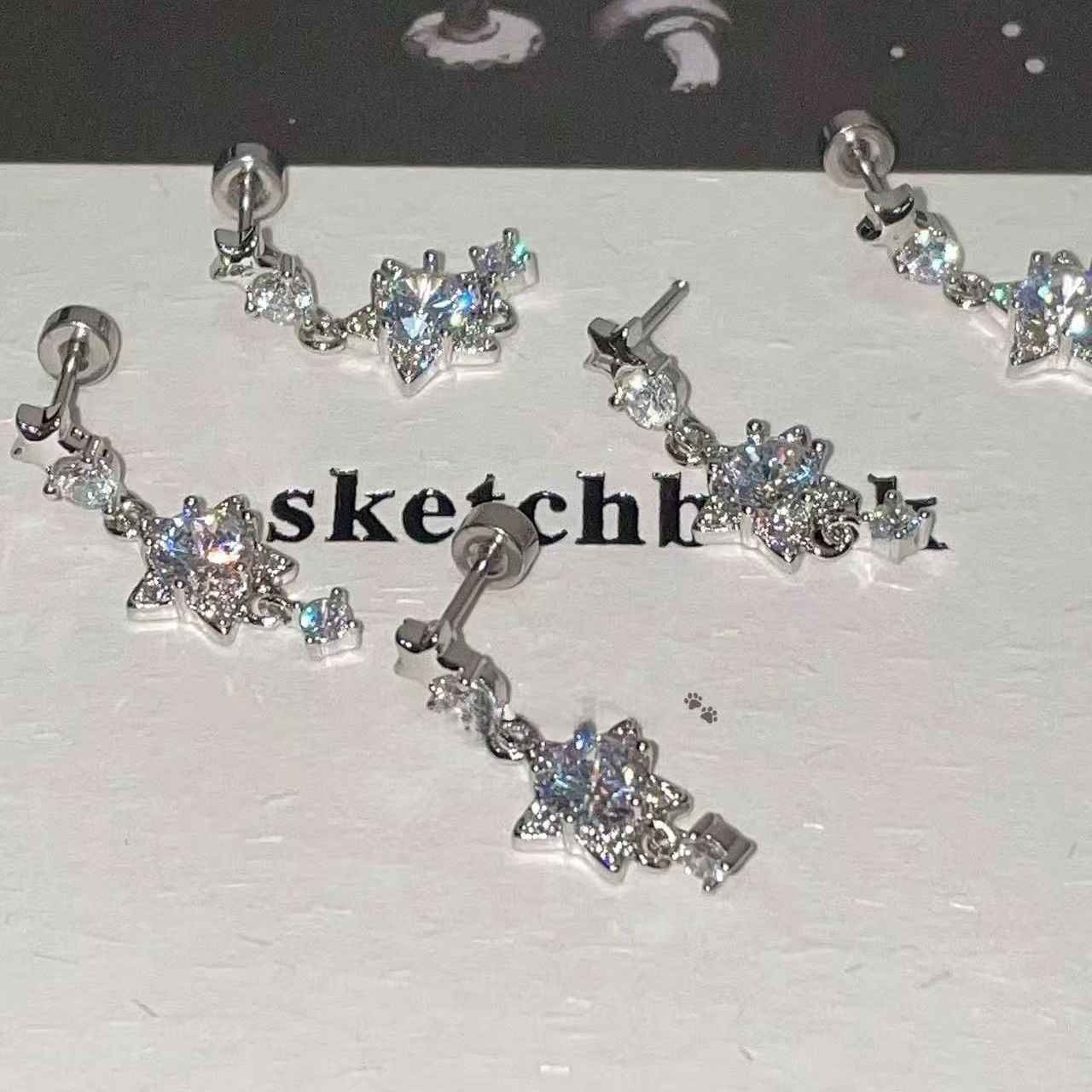 Bling Star Zircon Titanium Steel Studs, Exquisite Star Ear Cuffs & Dangle Earrings