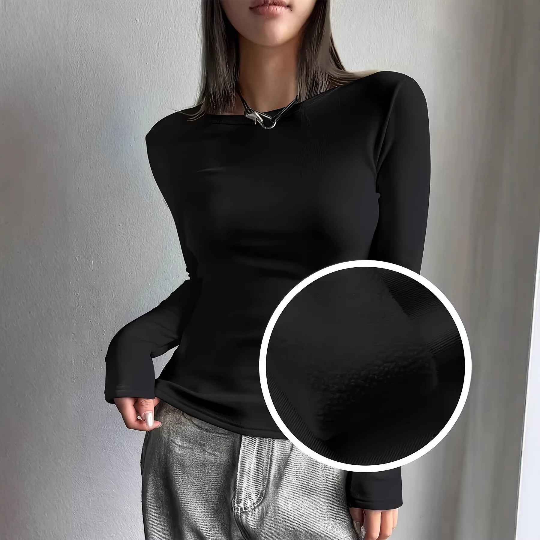 Women's Stretchy Knit Long-Sleeve Round-Neck Top — 5 Colours, S–XL