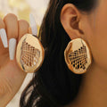 Bold Retro Irregular Geometric Stud Earrings, European American Popular Lava Wrinkled Metal Texture Fashion Women Accessories