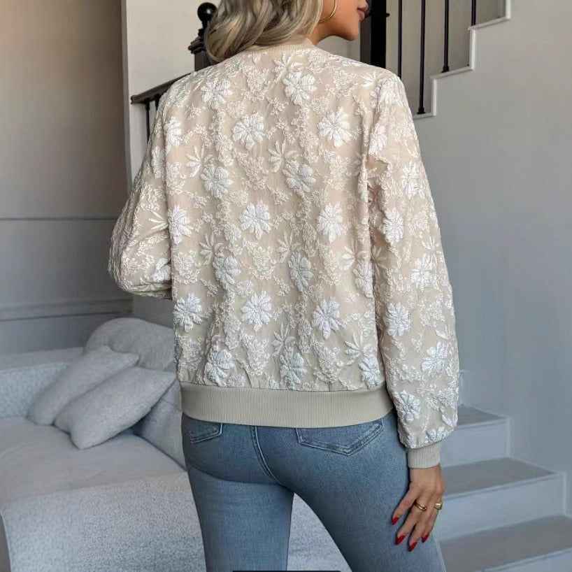 Women's Tweed Cropped Jacket, Elegant Baseball Coat