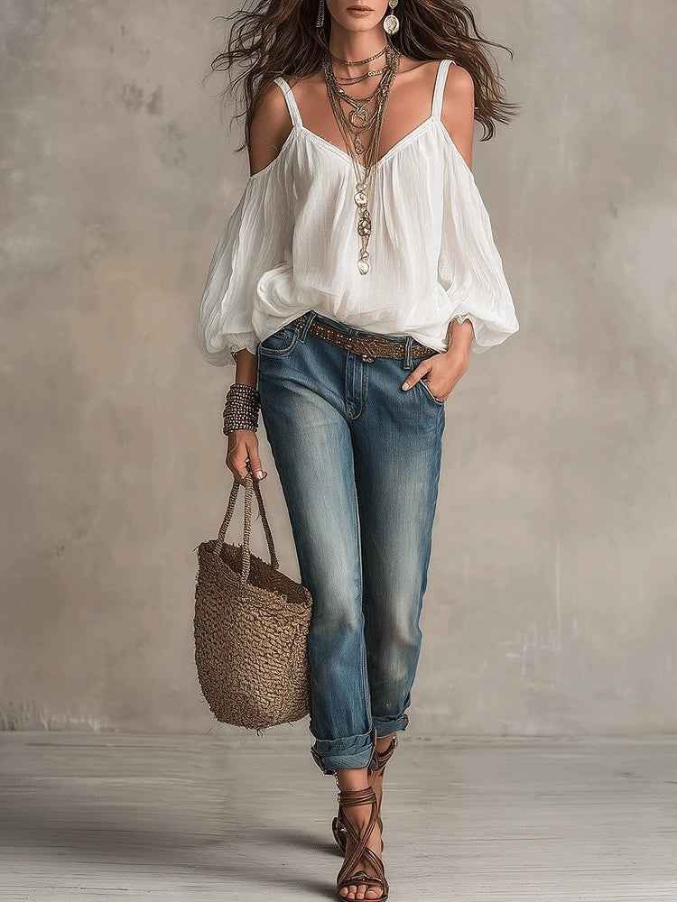 Womens Casual Solid-color Loose-fitting Top