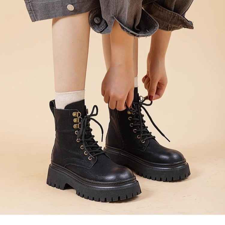 Retro Height-Enhancing Mid-Calf Martin Boots