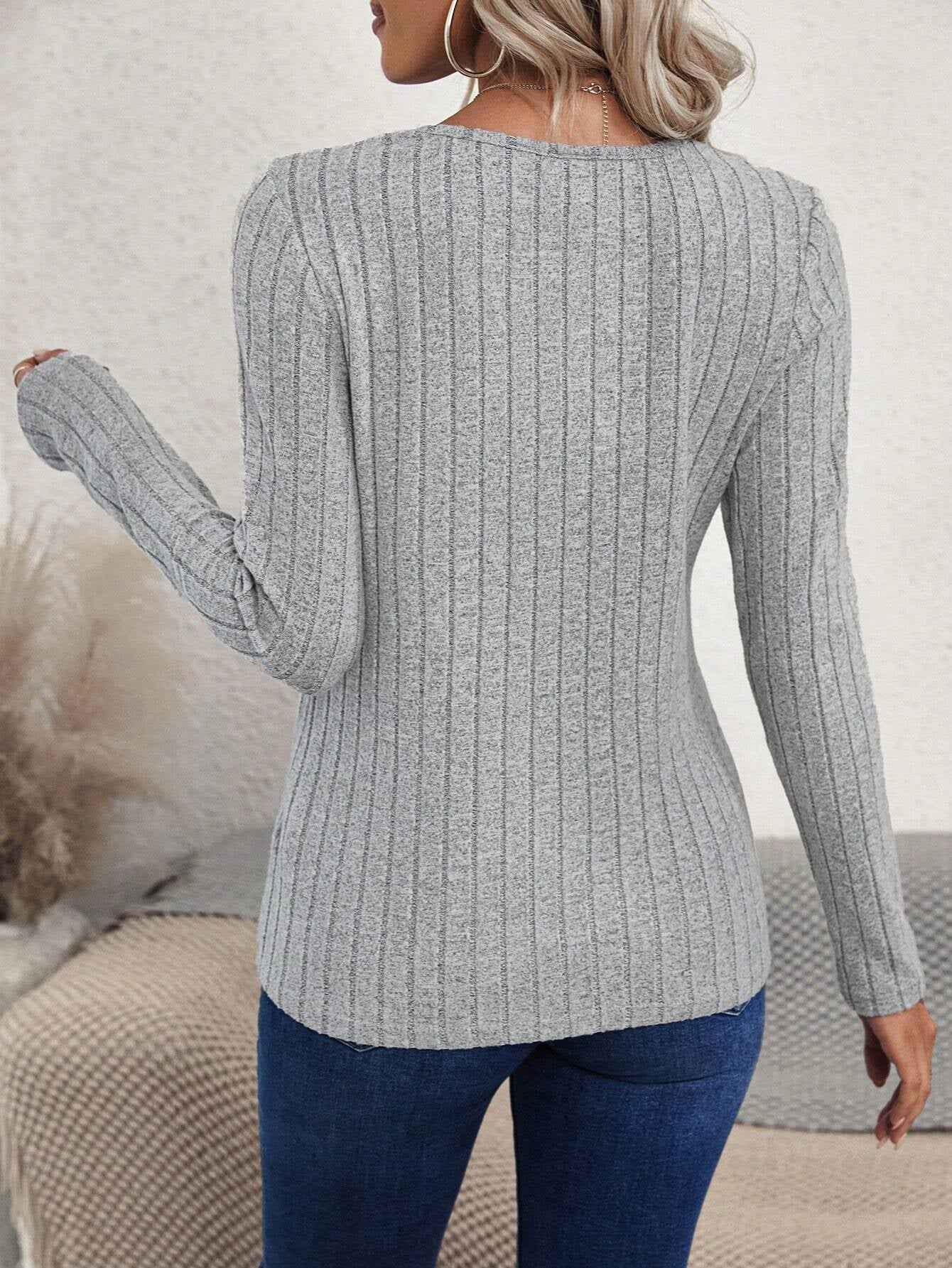 Women's Ribbed Long-Sleeve Top with Asymmetric Hem — 2 Colours
