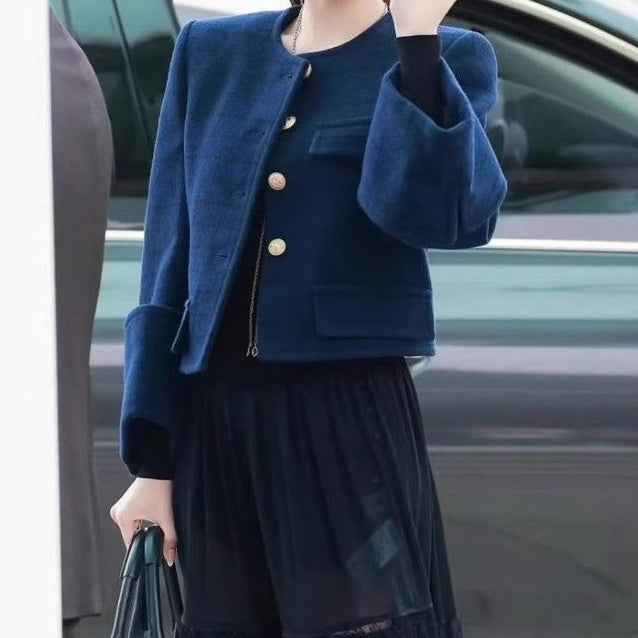Women's Short Button-Front Jacket – Relaxed Fit | Navy Blue