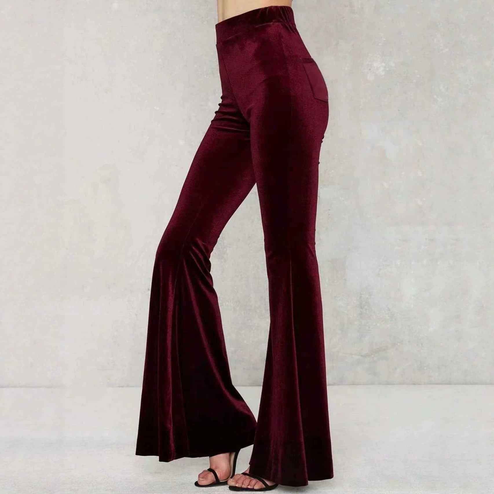 Womens Gold Velvet High-Waisted Slimming Flare Pants