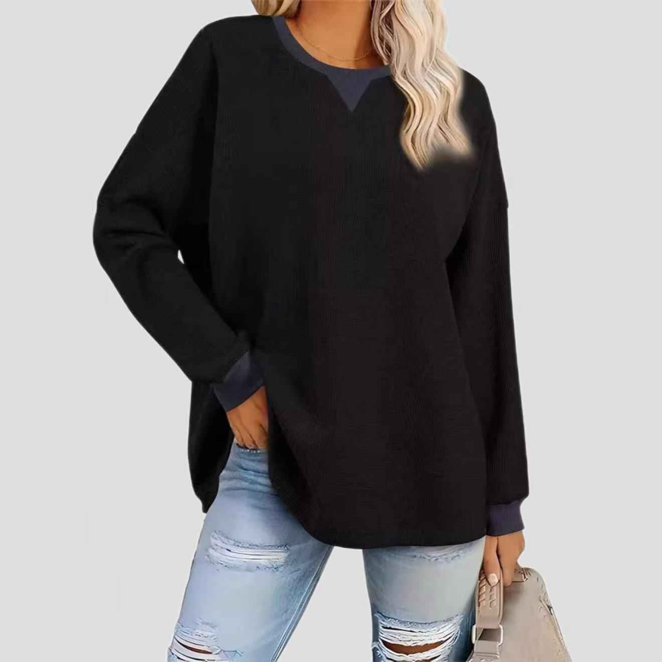 Fashion Round-Neck Color-Block Long-Sleeve Sweatshirt