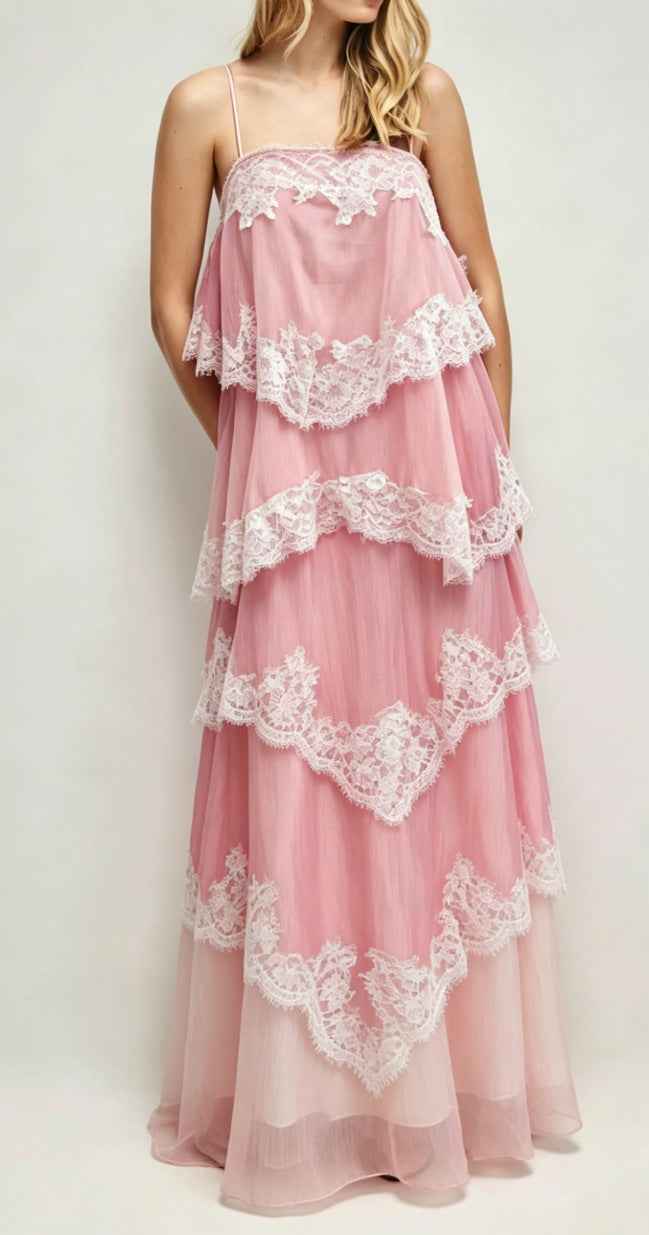 Women's Vintage Lace Ombre Strap Maxi Dress