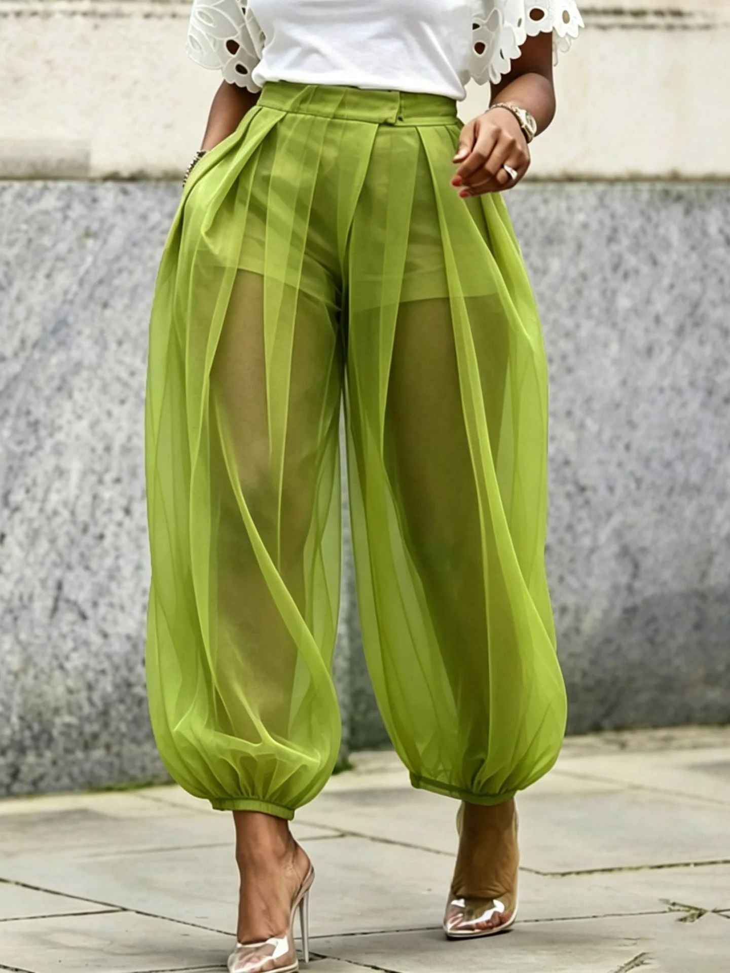 Summer New Semi Transparent Mesh Solid Color Bloomers