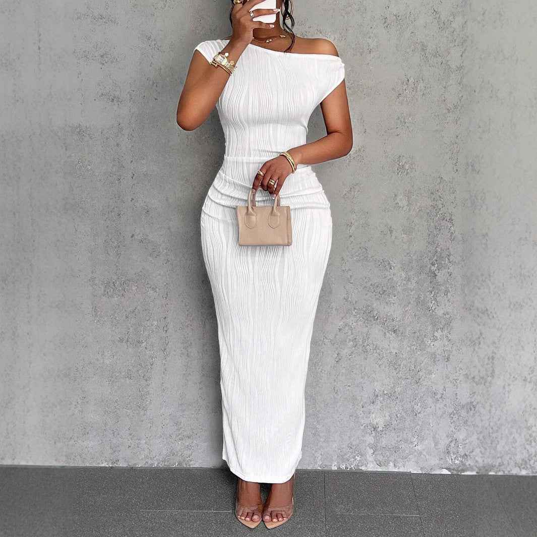 Wavy Pattern One-Shoulder Dress – Elegant Evening Style