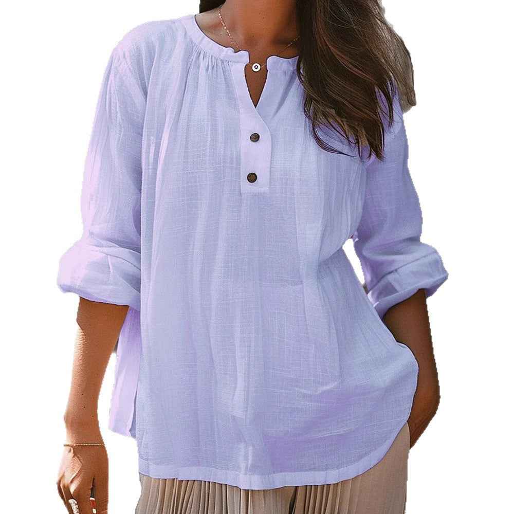 Women's Bamboo-Stripe Crew-Neck Cotton Shirt