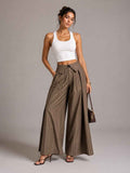 Vertical Pinstripe Turn-Down Lapel High Waist Pleated Wide Leg Tailored Pants