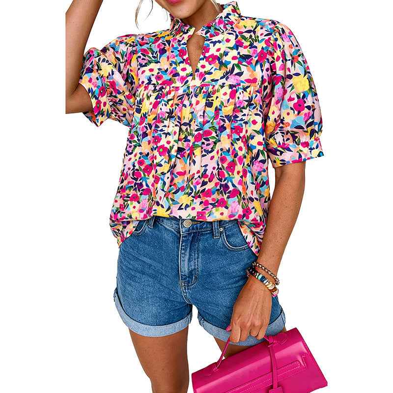 Casual All-Match Floral Print Chiffon Blouse