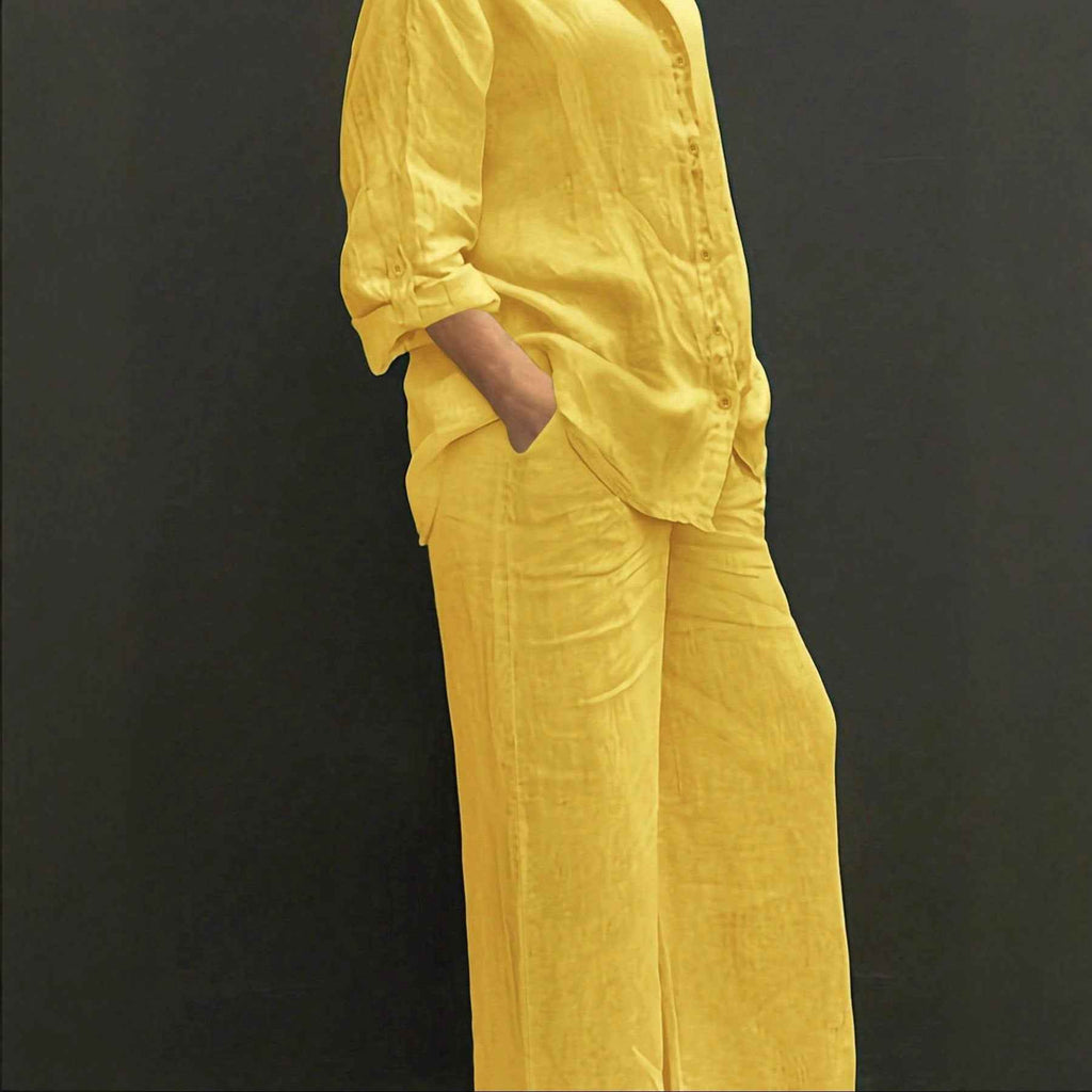 Reversible Long-sleeve Shirt Elastic-waist Trousers Solid-color Set
