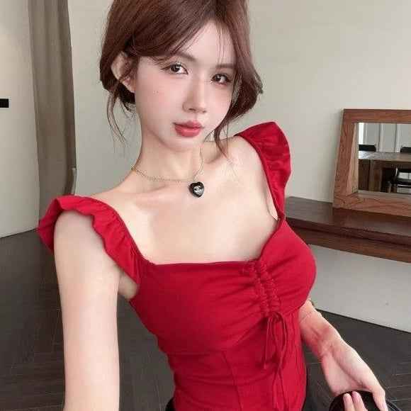 Women's Square Neck Modal Top – Puff Sleeve Tie-Detail Camisole