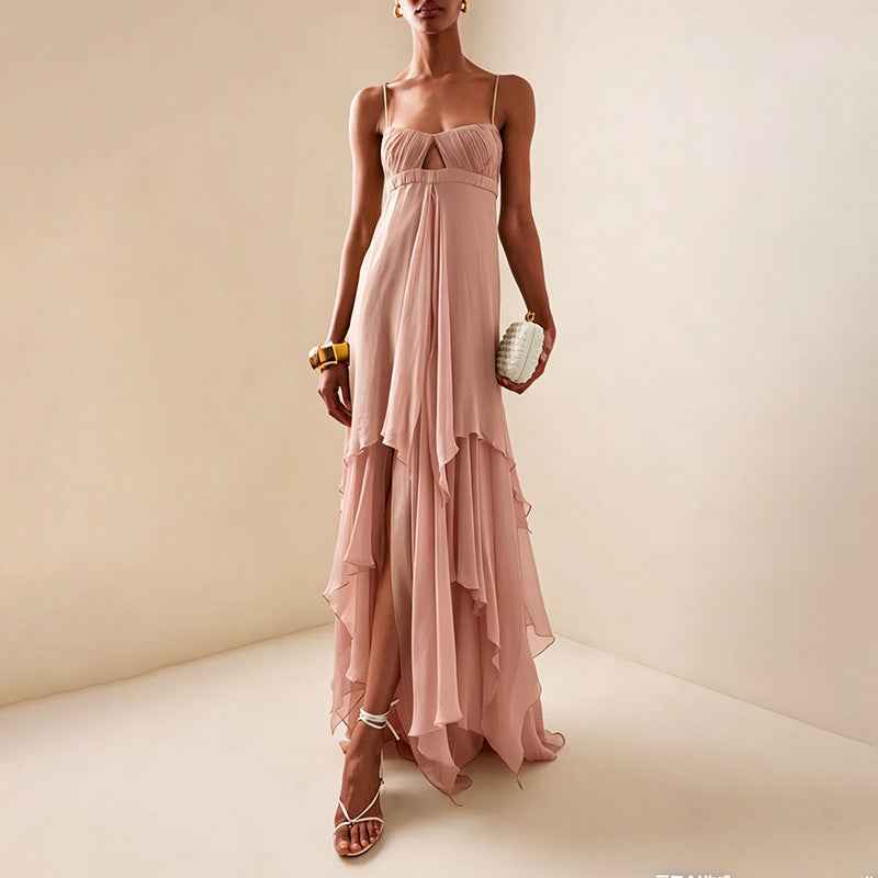 Women's High-Waist Strappy Irregular Long Dress — 3 Colours