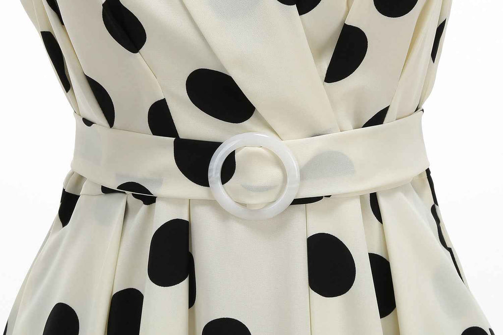 Polka Dot Halter-Neck High-Waist Flare Midi Dress with Tie-Up Detail