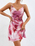 3D Embossed Print Waist-Tied Sleeveless Midi Strap Dress