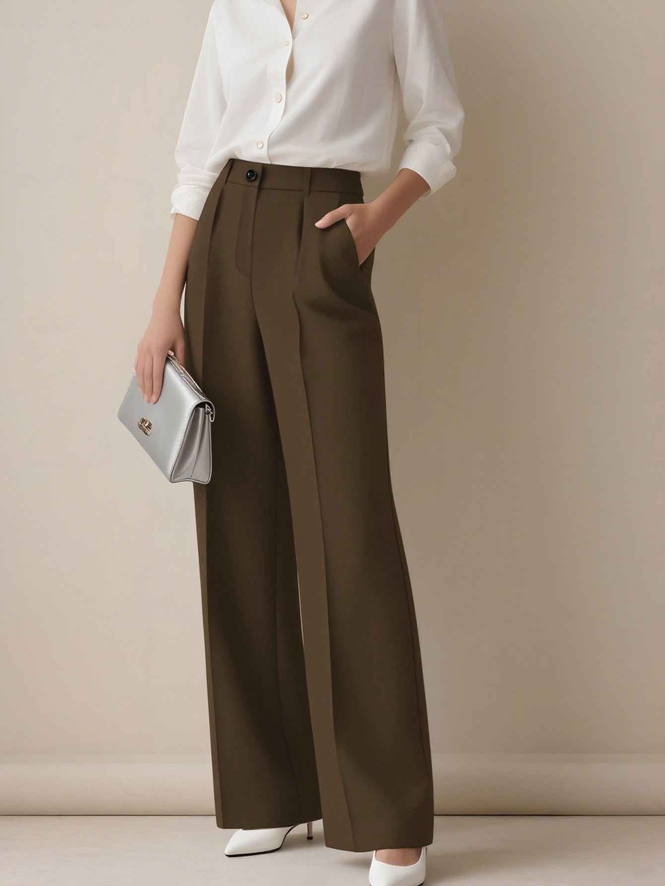 Women's High-Waist Pleated Straight-Leg Dress Trousers – 19 Colours, XS–XL