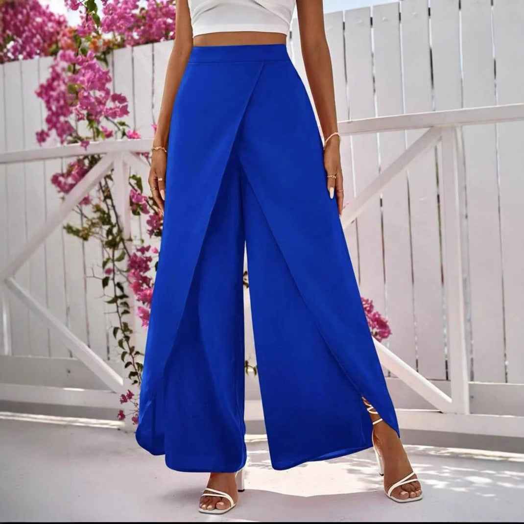 Women's Wide-Leg Cropped Trousers – Slit Detail, Relaxed Fit