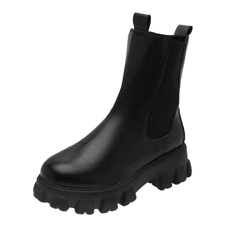 Chunky Heel Mid-Calf Boots – British Style Slip-On