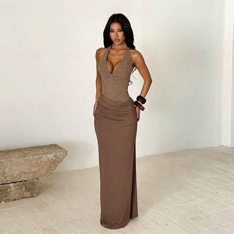 Halter Neck Bodycon Long Dress – Sexy Chest-Hugging Maxi