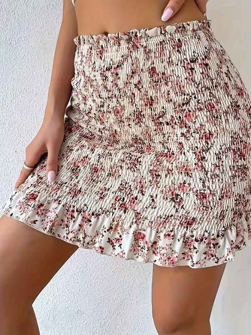 Women's Printed Ruched Bodycon Mini Skirt — Lotus Pink, S–XL