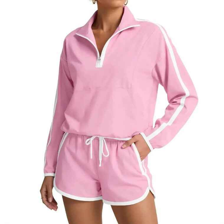 Women's Striped Long Sleeve Top & Drawstring Shorts Set