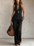 Sleeveless Halter Top And High-Waist Casual Pants Set