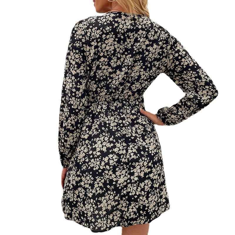 Womens Dress European And American Style V-neck Floral-print One-piece