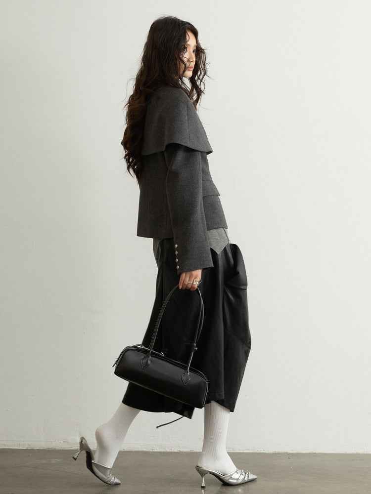 Women's Retro Elegant Long-Sleeve Coat with Detachable Cape — Gray, S–L