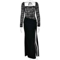 Long-Sleeve Patchwork Lace Demure Dress