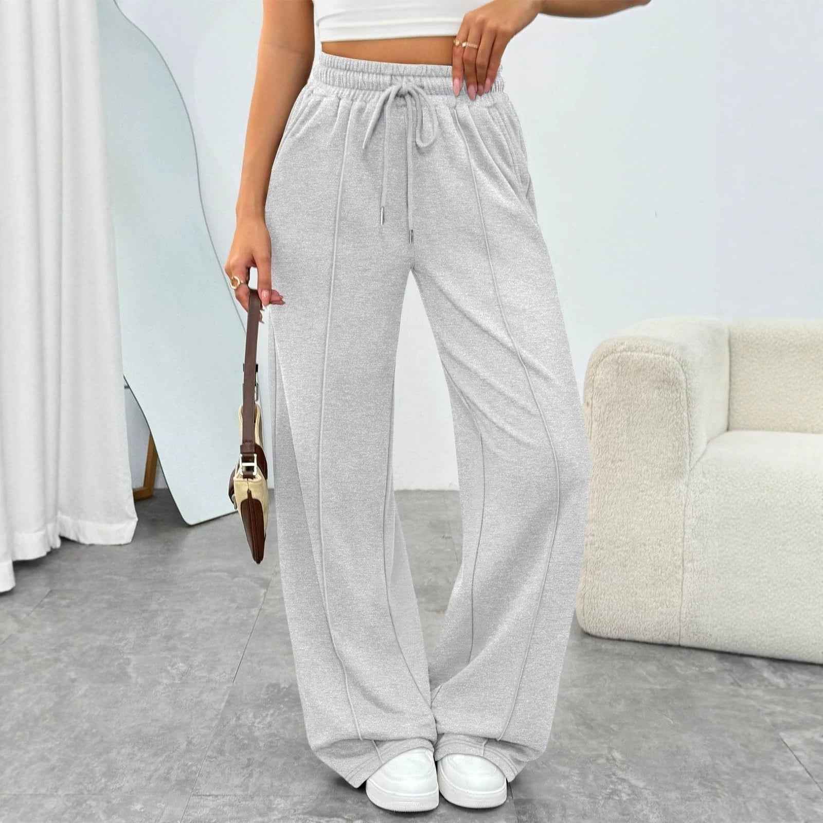 High-waisted Wide-leg Loose-fit Casual Womens Athletic Trousers