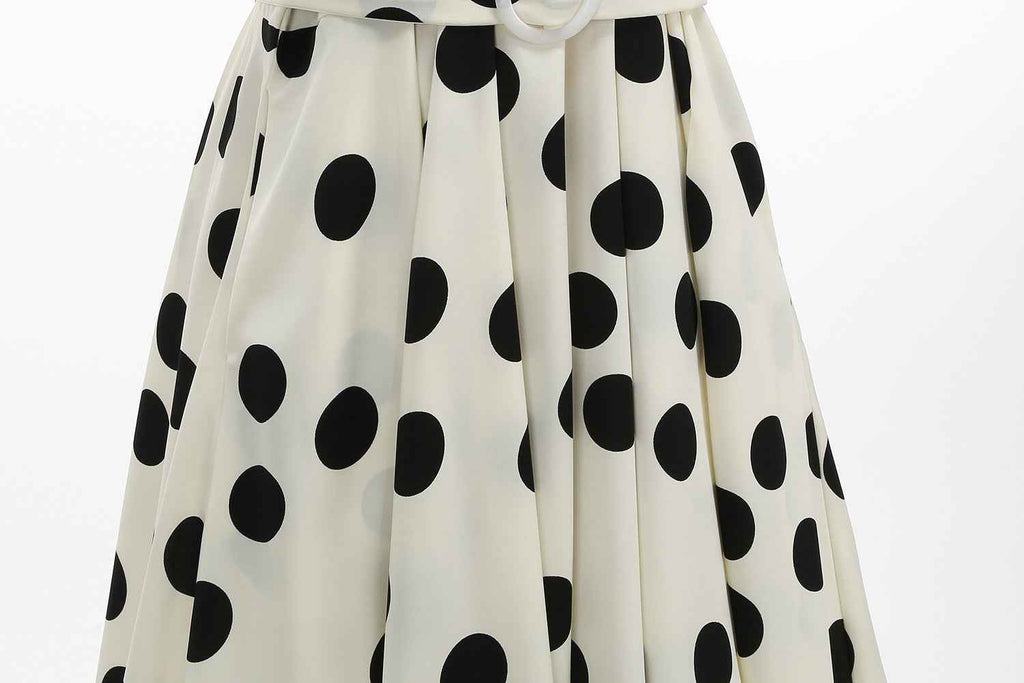 Polka Dot Halter-Neck High-Waist Flare Midi Dress with Tie-Up Detail