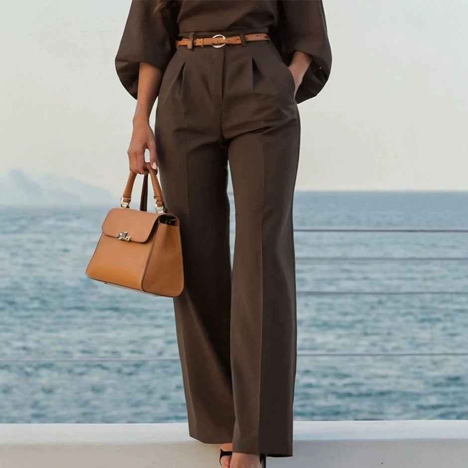 Women's High-Waist Straight-Leg Trousers – Loose Fit, Full Length
