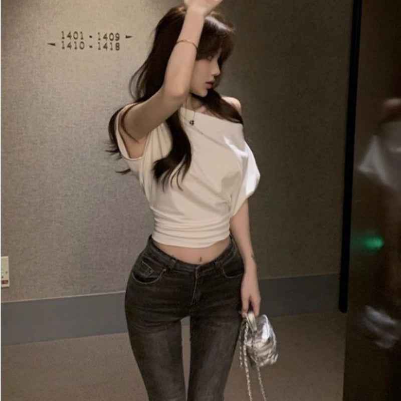 Women's Off-Shoulder Slash-Neck Cropped Top