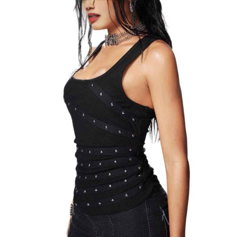 Womens Versatile Top With A Round Neckline And Metal Accents