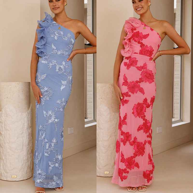 3D Floral Backless Maxi Dress