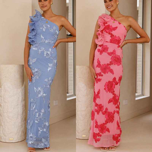 3D Floral Backless Maxi Dress