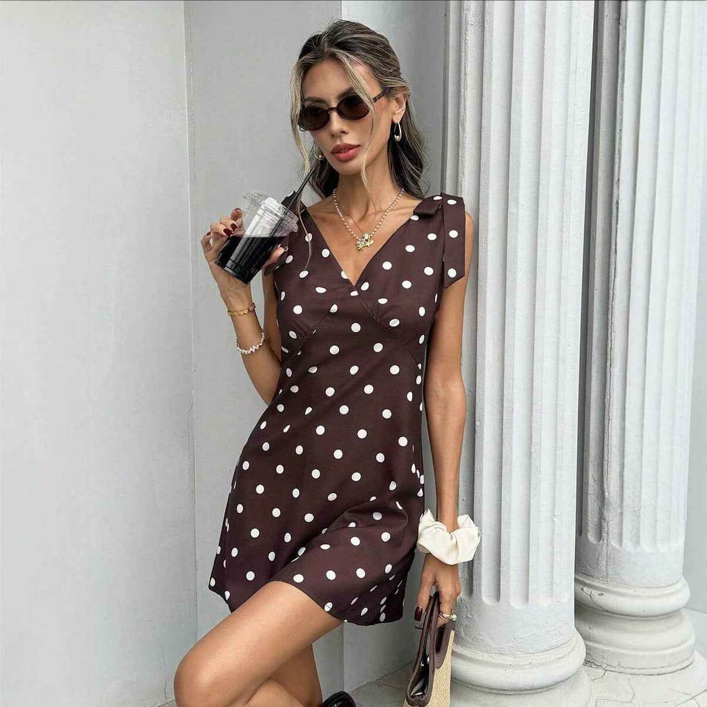 V-Neck Mini Dress with Bow-Tie Detail – Sleeveless, Slim Fit