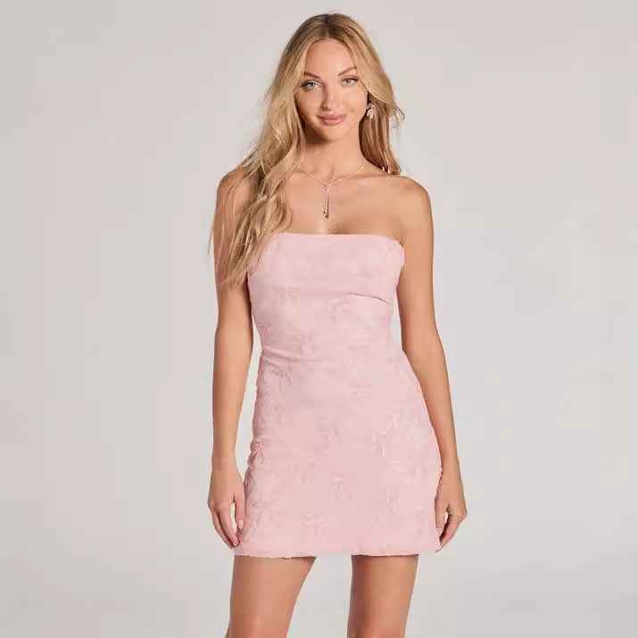 Jacquard Sequin Strapless Bodycon Mini Dress