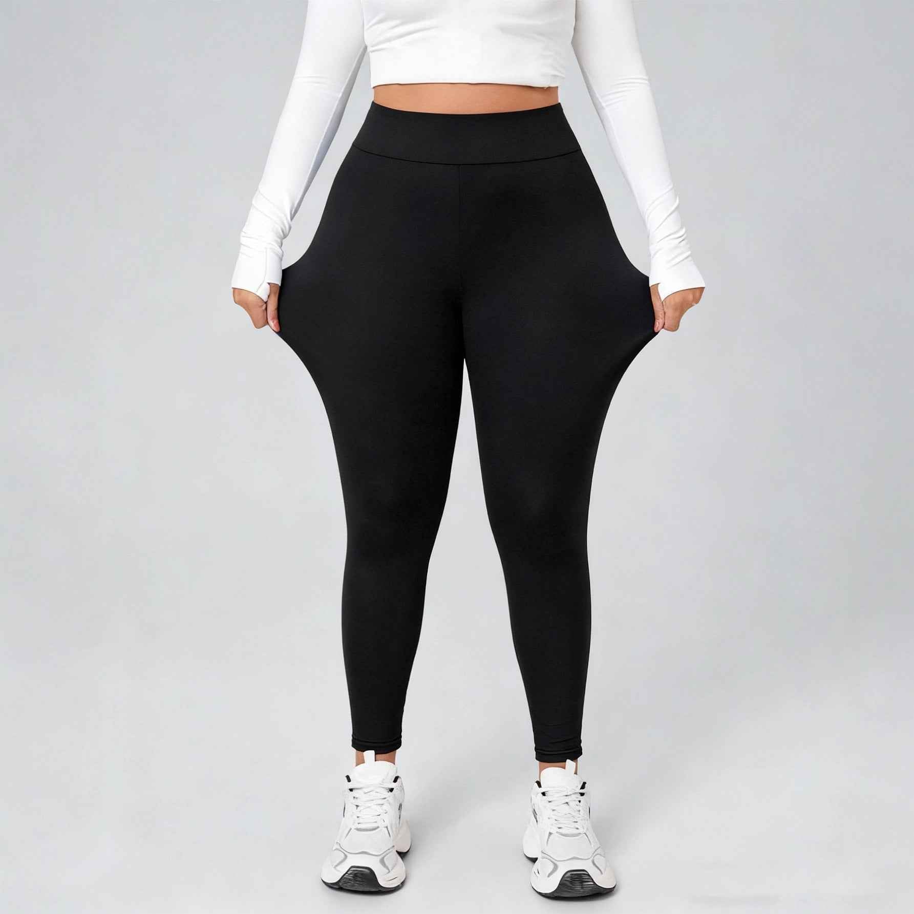 Slim-Fit Full-Length Pencil Leggings — Black, Plus Sizes